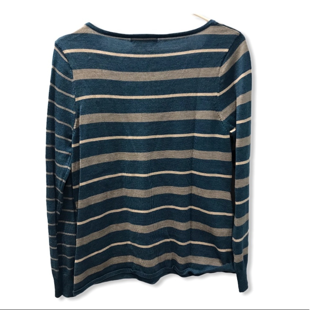 EUC Smartwool V-Neck Striped Wool Blue Sweater - Picture 2 of 8